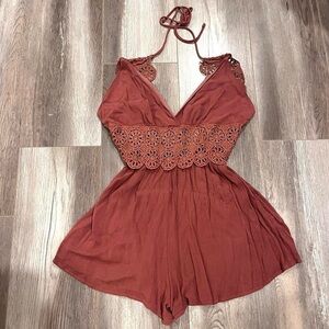 Glare Mauve Cutout Backless Lace Romper